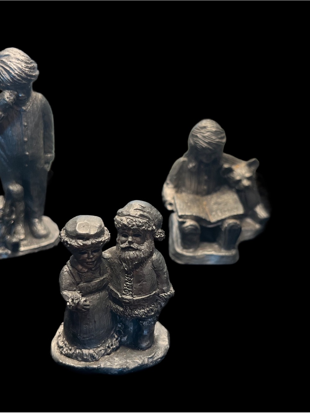 Vintage Michael Ricker 3 Pewter 1991 Little Boy, Girl & Bear Santa & Mrs. Claus